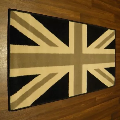 New Modern Quality Soft Novelty Rugs Union Jack 60cmx110cm Home Rug Grey Black • £12.99