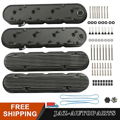 2pc Chevy LS Finned Vintage Hidden Coil Aluminum Valve Cover Black • $154.89