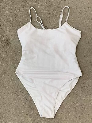Zaful One Piece Swimsuit Womens Size XL (10) White Textured Open Back Thin Strap • £28.87
