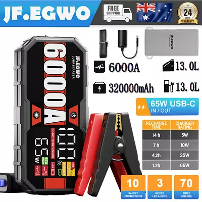 6000A Car Jump Starter 12V Booster Battery Charger Portable Power Bank Emergency • $156.03