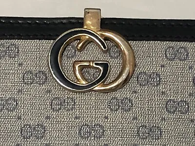 Vintage 1970s GUCCI Blue & White Logo Wallet W/ Blue & Gold Logo Metal Clasp • $138.95