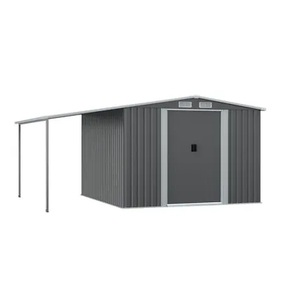 Outdoor Garden Metal Shed Utility Tools Storage Apex Roof Shelter With Awning • £439.95