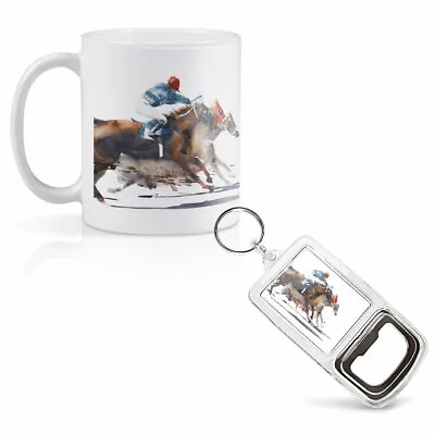 Mug & Bottle Opener-Keyring-set - Horse Racing Jockey Race   #21697 • £9.99