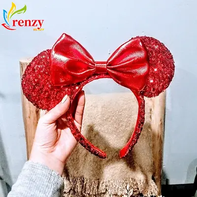 Disney Parks REDD Pirate Red Sequins Minnie Mouse Ears Bow Headband • $15.88