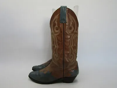 Oak Tree Farms Womens Size 7 M Brown Teal Leather Long Wing Cowboy Western Boots • $29.44