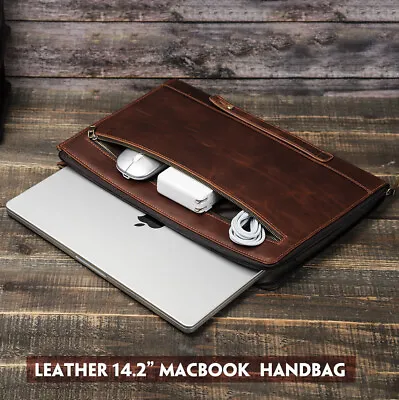 Genuine Leather 14.2 Inch Laptop Zipper Hand Bag For MacBook Air 13 Pro 13 14 • $49.99