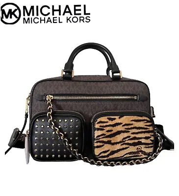 🔥nwt Michael Kors Signature Elliot Studded Tiger Print Calf Hair Shoulder Bag • $279