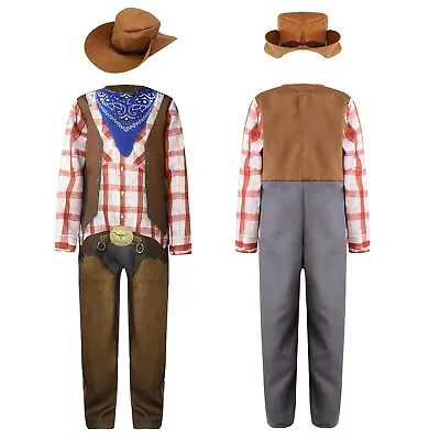 Kids Dress Up Costume Cowboy Costume Carnival Bodysuit And Hat 2Pcs Jumpsuit • £30.90