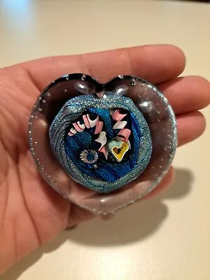 RANDY STRONG ART GLASS DICHROIC FOIL HEART SHAPED PAPERWEIGHT Signed 1999 • $75