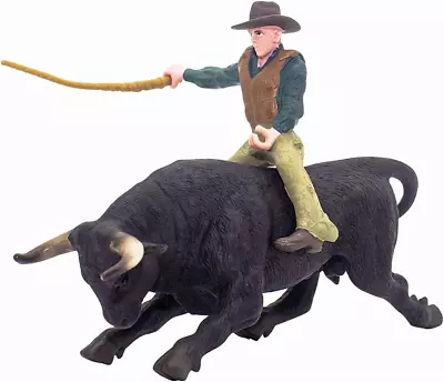 Cowboy With Black Bull Figurine Bull Rider Mini Set Texas Longhorn Cow Model Far • $29.99