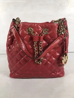 Michael Kors Womens Red Leather Quilted Inner Pockets Frankie Medium Bucket Bag • $26