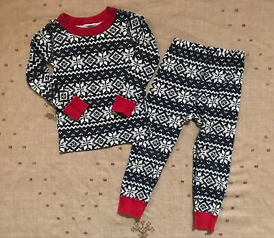 Hanna Andersson Blue Fair Isle Snowflake Long John Pajama Set Size 90 • $14.99