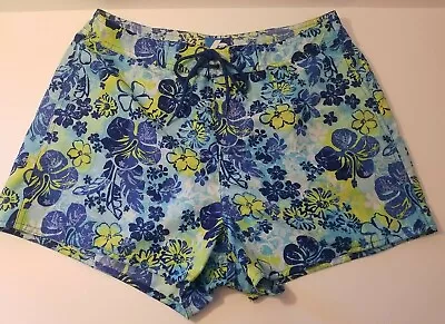 Unlined Board Shorts SZ M Blue Hawaiian Floral BW SPORT Women's EUC • £18.04