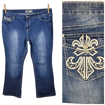 Vintage Zana Di Bootcut Stretchy Embellished Jeans Plus Size 22W Fleur-de-lis 22 • $24.78