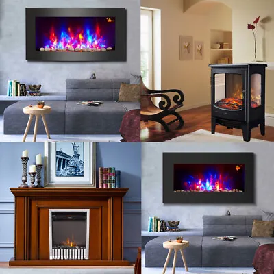 Free Standing Wall Mounted Inset Electric Fireplace Heater Flame Effect Stove • £69.98