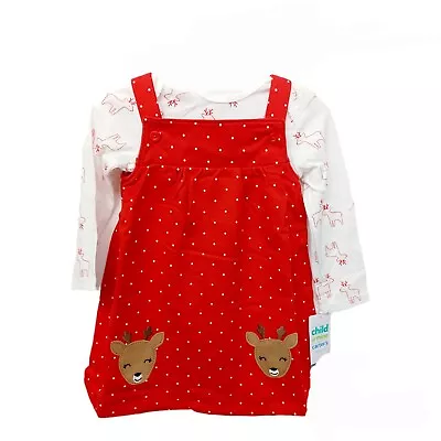 Child Of Mine By Carter's Girls Reindeer Bodysuit & Jumper Dress-12M-Polka Dot • $12.99