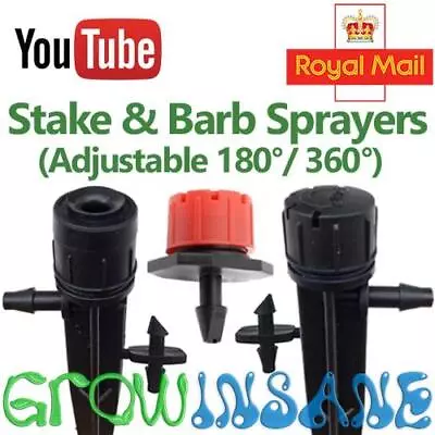 Garden Micro Irrigation Sprinkler Dripper 4mm Adjustable Stake- 360 / 180 Degree • £2.85