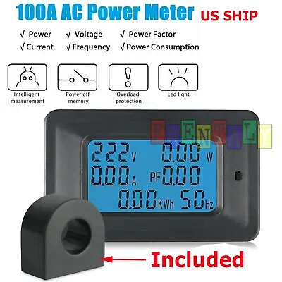 100A AC LCD Digital Volt Watt Power Voltage Meter Monitor KWh Voltmeter Ammeter • $15.95