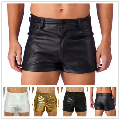 Men's Stylish Faux Leather Shorts Zipper Rave Hot Short Pants Halloween Clubwear • £17.46