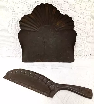 2 Pc ANTIQUE Metal Crumb Catcher DUST PAN Table HAND CRAFTED Etched LATE 1800s • $19.99