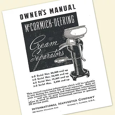 Mccormick 2-S 3-S 4-S 5-S Cream Separator Owners Operators Full Manual Milk Elec • $22.57