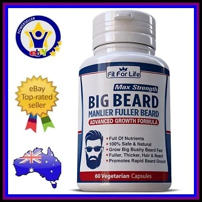 BIG BEARD Advanced Facial Hair Growth Supplement Fuller Thicker Hair & Beard 60C • $54.95