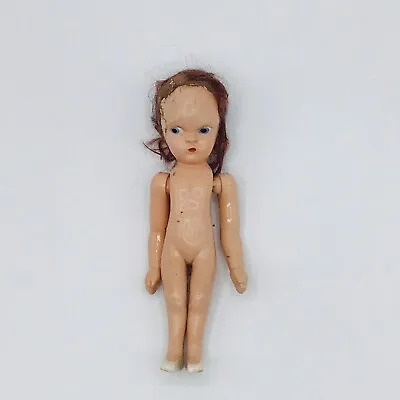 VTG Creepy Doll VIRGA Hard Plastic Jointed Arms 5.5  Real Hair Halloween Haunted • $38.50
