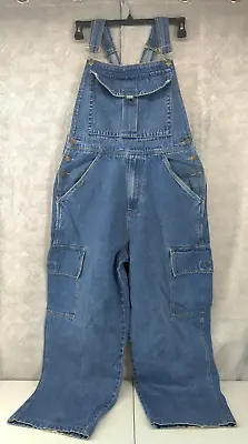 Vintage Macgear Overall Men Medium  32x28.5  Blue Denim Cargo Baggy Wide Leg 90s • $253