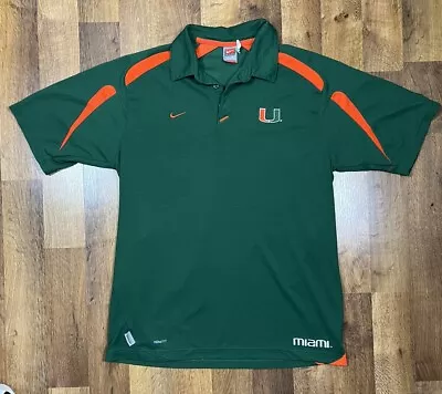 Nike Team Miami Hurricanes Polo Shirt Mens Large Dri Fit Green Golf Football • $25