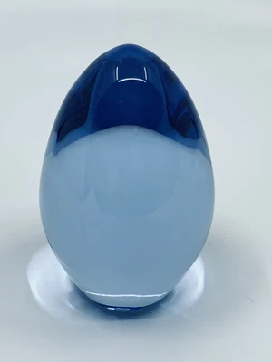 $125 • Buy Val St Lambert Blue Belgian Crystal Egg Paperweight Signed Numbered 284/500 4”