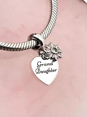 Grand Daughter Charm Pink Flower Heart 🌺 925 Sterling Silver Gift • £16.99