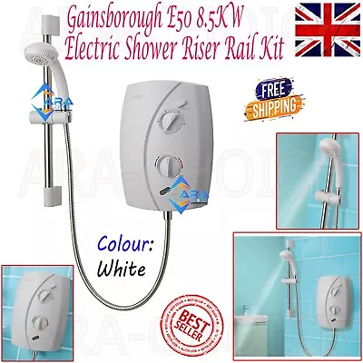 Gainsborough E50 8.5KW Electric Shower Riser Rail Kit Gloss White & Chrome • £79.95