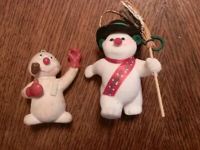 Vintage Christmas~ White Flocked “Frosty” The Snowman Set Of 2 Ornaments • $16.99