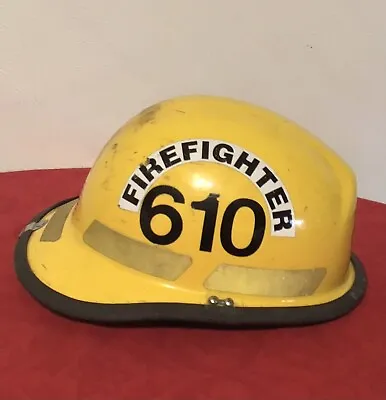 Vintage Authentic Firefighter MSA Yellow Fire Helmet Defender Model P Sz 6 1/2-8 • $69.92