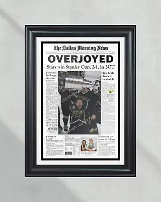 1999 Dallas Stars Stanley Cup Champion Framed Front Page Newspaper • $119.99