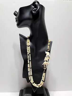 Vintage 23  Bone Necklace With Elephants Multi Strand Hand Made • $20