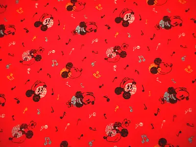 Disney Fabric By Yard CLEARANCE Vg Mickey Minnie Mouse Music Note Red Cotton B C • $8.49
