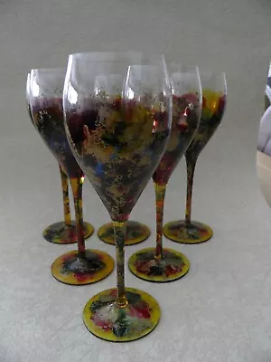 Set 6 Hand-Painted Wine Glasses Large Red Blue Gold Vintage Gothic Style • £38