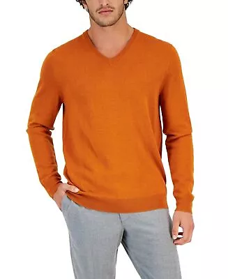 Club Room Mens Regular-Fit Solid V-Neck Sweater Pumpkin Latte Large • $9.34