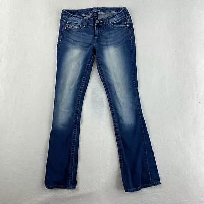 Vanity Bootcut Leg Jeans Women's 27Wx31L Blue Low Rise Dark Wash Cotton Blend • $11.37