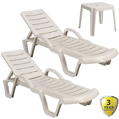 Sun Lounger Outdoor Garden Patio Relaxer White Recliner Bed Terrace Furniture • £12.99