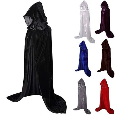 Halloween Adult Kids Hooded Robe Cloak Cape Velvet Party Vampire Cosplay Costume • £5.99