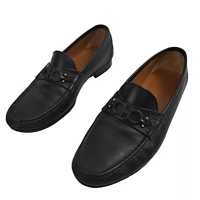 Salvatore Ferragamo Loafers Mens 9 D Black Leather UR14916 Slip On Dress Shoe • $63.11