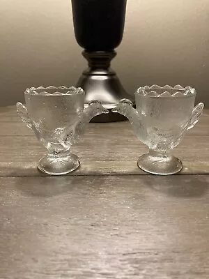 Vintage Pair Of Pressed Frosted Glass Chicken / Hen Egg Cup /Holder • $9.80