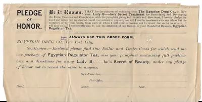 Egyptian Drug Company Tea Secret Beauty Medical Quackery Advertising Order Form • $16.99