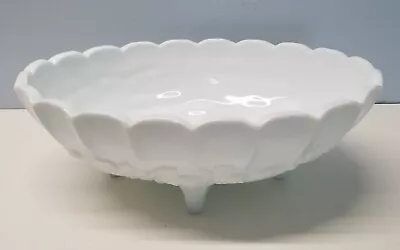 Vintage White Milk Glass Large 12  Oval Footed Scalloped Fruit Bowl • $29.97