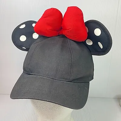 Disney Parks Baseball Hat Black Minnie Mouse Ears Red Bow One Size Adjustable • $5.98