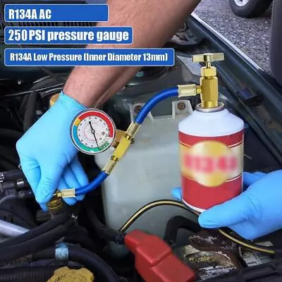 CAR AUTO A/C AIR CONDITION R134a REFRIGERANT REFIL RECHARGE HOSE KIT WITH GAUGE • $35.38