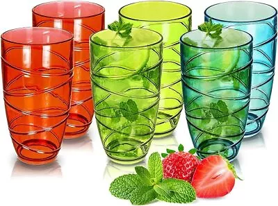 550ml Acrylic Drinking Glasses Durable 6/12 Pack Reusable & Shatterproof Plastic • £13.49