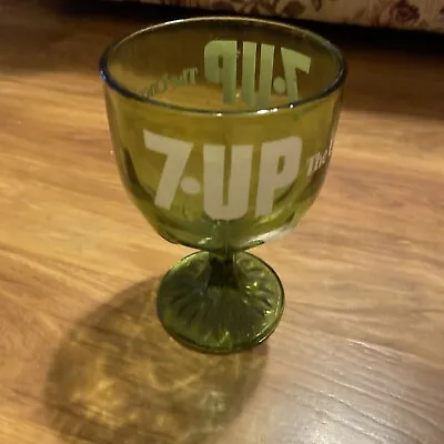 Vintage 70s 7 UP The Uncola Green Glass Stein Cup Goblet Retro Mug  • $15.90